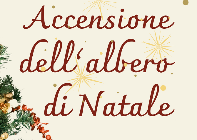 Parte della locandina scaricabile. Testo: "Accensione dell'albero di Natale. 1 dicembre ore18:00 piazza di Aldeno".