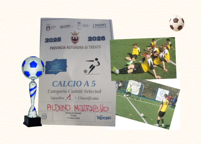 Foto dei primi classificati cadetti calcio a 5 e foto del certificato di premiazione
